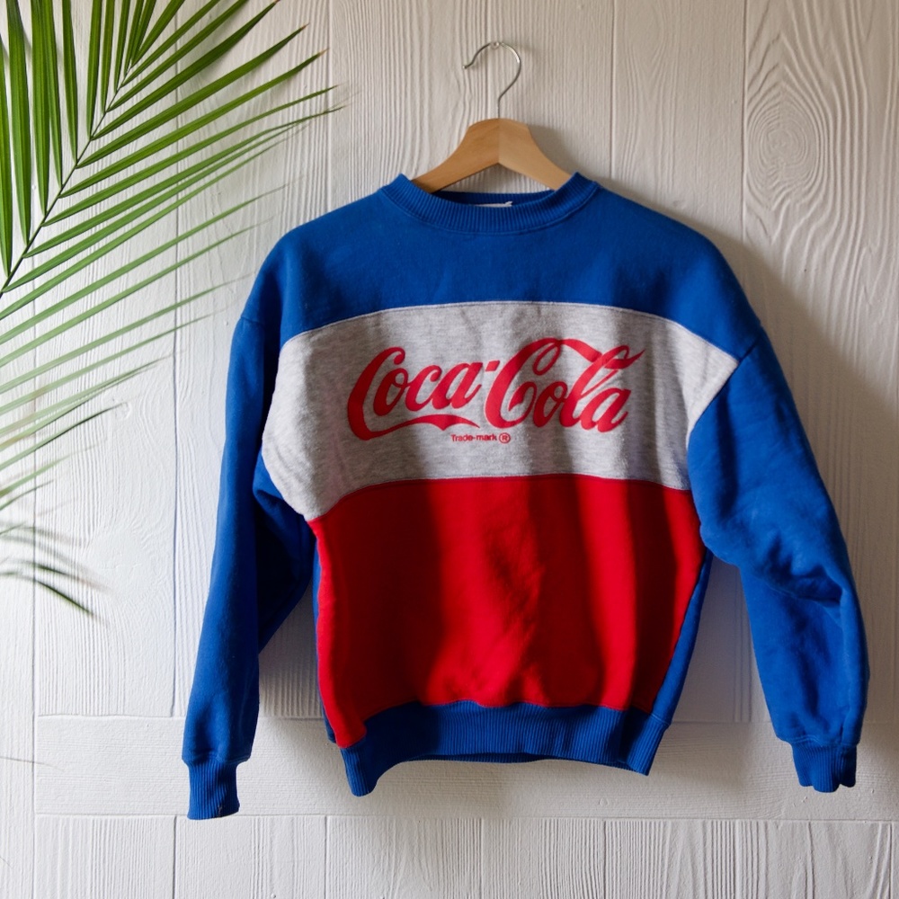 Original Vintage 80's 90’s Coca Cola Sweatshirt Crewneck Coca Cola Color Block